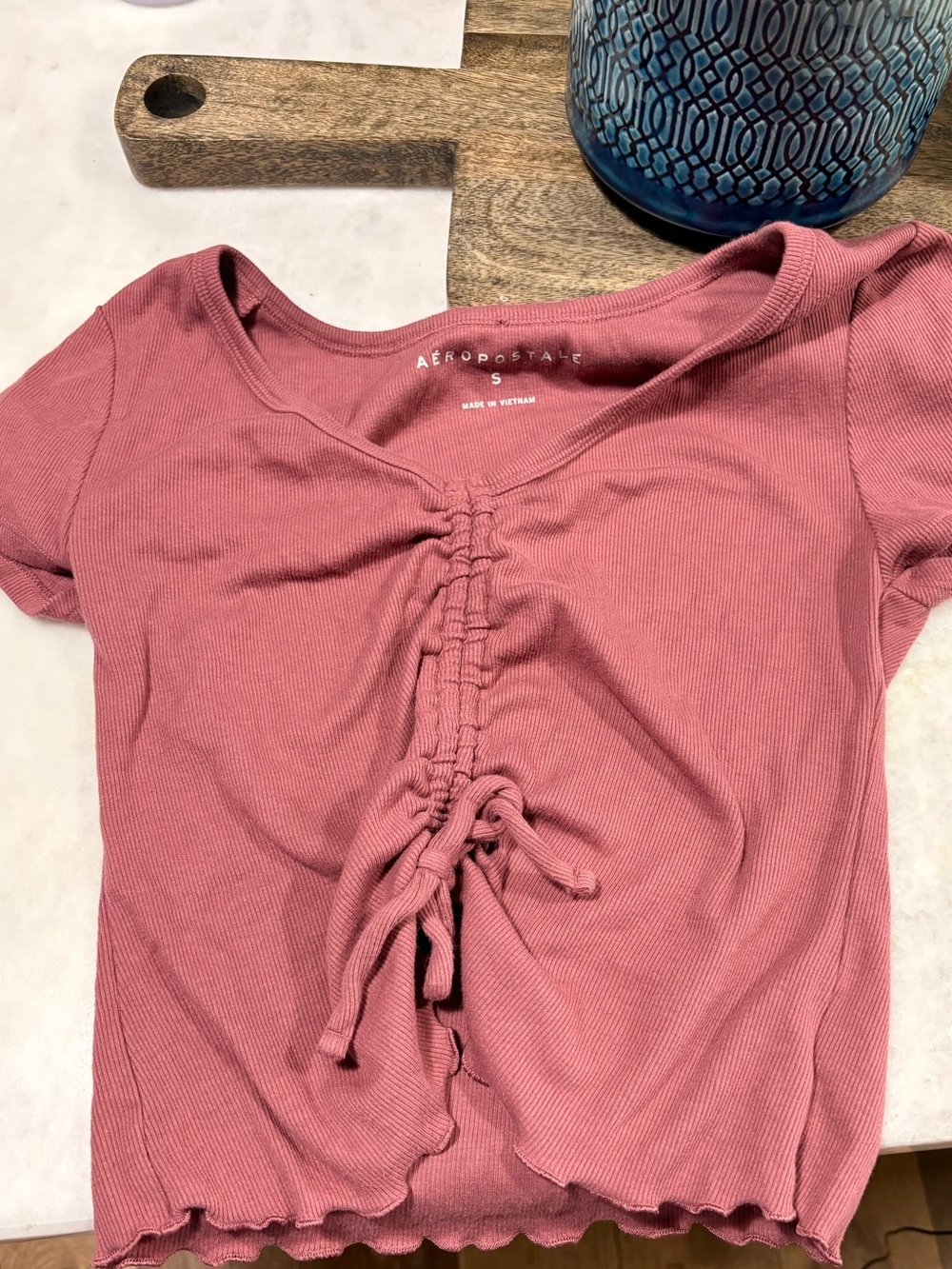 Aeropostale Dusty Rose Ruched Tie-Front Crop Top